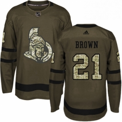 Mens Adidas Ottawa Senators 21 Logan Brown Authentic Green Salute to Service NHL Jersey 