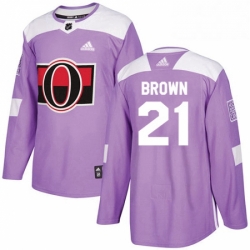 Mens Adidas Ottawa Senators 21 Logan Brown Authentic Purple Fights Cancer Practice NHL Jersey 