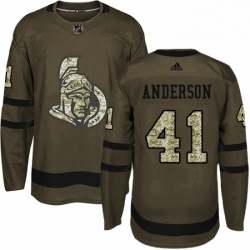 Mens Adidas Ottawa Senators 41 Craig Anderson Authentic Green Salute to Service NHL Jersey 