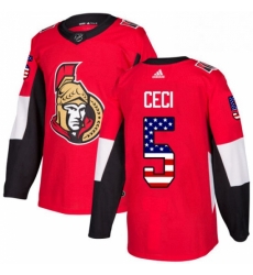 Mens Adidas Ottawa Senators 5 Cody Ceci Authentic Red USA Flag Fashion NHL Jersey 