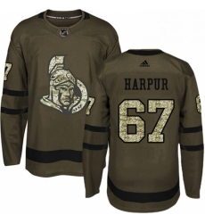 Mens Adidas Ottawa Senators 67 Ben Harpur Premier Green Salute to Service NHL Jersey 