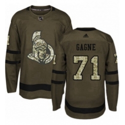 Mens Adidas Ottawa Senators 71 Gabriel Gagne Authentic Green Salute to Service NHL Jersey 