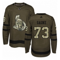 Mens Adidas Ottawa Senators 73 Gabriel Gagne Authentic Green Salute to Service NHL Jersey 