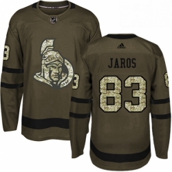 Mens Adidas Ottawa Senators 83 Christian Jaros Authentic Green Salute to Service NHL Jersey 