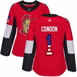 Womens Adidas Ottawa Senators 1 Mike Condon Authentic Red USA Flag Fashion NHL Jersey 