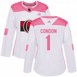 Womens Adidas Ottawa Senators 1 Mike Condon Authentic WhitePink Fashion NHL Jersey 