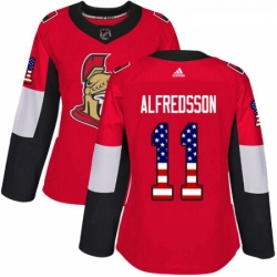 Womens Adidas Ottawa Senators 11 Daniel Alfredsson Authentic Red USA Flag Fashion NHL Jersey 