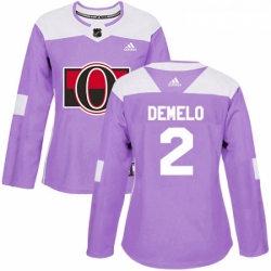 Womens Adidas Ottawa Senators 2 Dylan DeMelo Authentic Purple Fights Cancer Practice NHL Jersey 