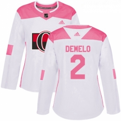 Womens Adidas Ottawa Senators 2 Dylan DeMelo Authentic White Pink Fashion NHL Jersey 