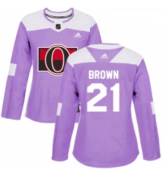 Womens Adidas Ottawa Senators 21 Logan Brown Authentic Purple Fights Cancer Practice NHL Jersey 
