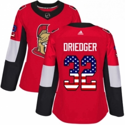 Womens Adidas Ottawa Senators 32 Chris Driedger Authentic Red USA Flag Fashion NHL Jersey 