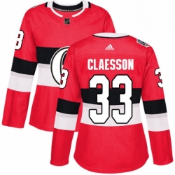 Womens Adidas Ottawa Senators 33 Fredrik Claesson Authentic Red 2017 100 Classic NHL Jersey 
