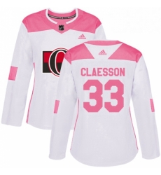 Womens Adidas Ottawa Senators 33 Fredrik Claesson Authentic WhitePink Fashion NHL Jersey 