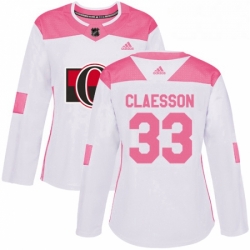 Womens Adidas Ottawa Senators 33 Fredrik Claesson Authentic WhitePink Fashion NHL Jersey 