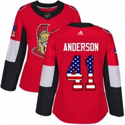Womens Adidas Ottawa Senators 41 Craig Anderson Authentic Red USA Flag Fashion NHL Jersey 