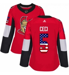 Womens Adidas Ottawa Senators 5 Cody Ceci Authentic Red USA Flag Fashion NHL Jersey 