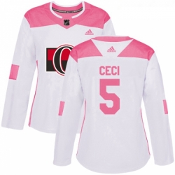 Womens Adidas Ottawa Senators 5 Cody Ceci Authentic WhitePink Fashion NHL Jersey 