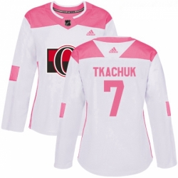 Womens Adidas Ottawa Senators 7 Brady Tkachuk Authentic White Pink Fashion NHL Jersey 