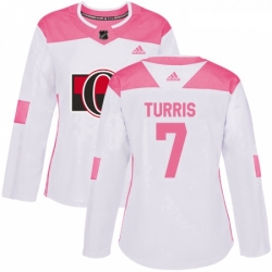 Womens Adidas Ottawa Senators 7 Kyle Turris Authentic WhitePink Fashion NHL Jersey 