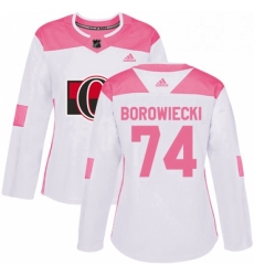 Womens Adidas Ottawa Senators 74 Mark Borowiecki Authentic WhitePink Fashion NHL Jersey 