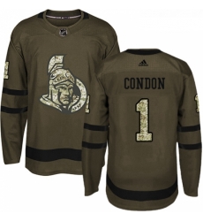 Youth Adidas Ottawa Senators 1 Mike Condon Premier Green Salute to Service NHL Jersey 
