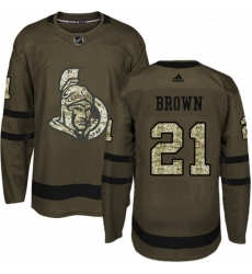 Youth Adidas Ottawa Senators 21 Logan Brown Authentic Green Salute to Service NHL Jersey 