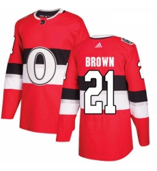 Youth Adidas Ottawa Senators 21 Logan Brown Authentic Red 2017 100 Classic NHL Jersey 