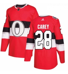 Youth Adidas Ottawa Senators 28 Paul Carey Authentic Red 2017 100 Classic NHL Jersey 
