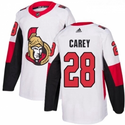 Youth Adidas Ottawa Senators 28 Paul Carey Authentic White Away NHL Jersey 