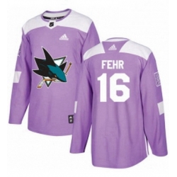 Mens Adidas San Jose Sharks 16 Eric Fehr Authentic Purple Fights Cancer Practice NHL Jerse