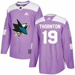 Mens Adidas San Jose Sharks 19 Joe Thornton Authentic Purple Fights Cancer Practice NHL Jersey 