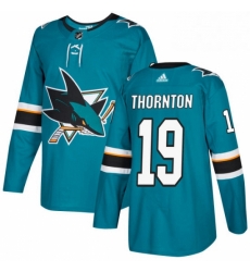 Mens Adidas San Jose Sharks 19 Joe Thornton Authentic Teal Green Home NHL Jersey 