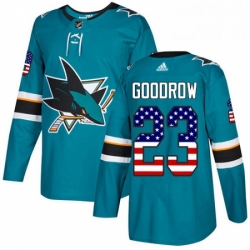 Mens Adidas San Jose Sharks 23 Barclay Goodrow Authentic Teal Green USA Flag Fashion NHL Jersey 