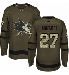 Mens Adidas San Jose Sharks 27 Joonas Donskoi Authentic Green Salute to Service NHL Jersey 