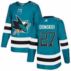 Mens Adidas San Jose Sharks 27 Joonas Donskoi Authentic Teal Drift Fashion NHL Jersey 