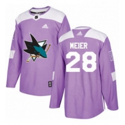 Mens Adidas San Jose Sharks 28 Timo Meier Authentic Purple Fights Cancer Practice NHL Jersey 