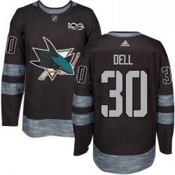 Mens Adidas San Jose Sharks 30 Aaron Dell Authentic Black 1917 2017 100th Anniversary NHL Jersey 
