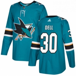 Mens Adidas San Jose Sharks 30 Aaron Dell Authentic Teal Green Home NHL Jersey 
