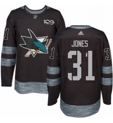 Mens Adidas San Jose Sharks 31 Martin Jones Authentic Black 1917 2017 100th Anniversary NHL Jersey 