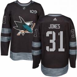 Mens Adidas San Jose Sharks 31 Martin Jones Authentic Black 1917 2017 100th Anniversary NHL Jersey 