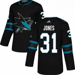 Mens Adidas San Jose Sharks 31 Martin Jones Premier Black Alternate NHL Jersey 