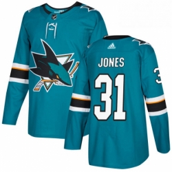 Mens Adidas San Jose Sharks 31 Martin Jones Premier Teal Green Home NHL Jersey 