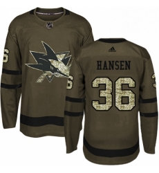 Mens Adidas San Jose Sharks 36 Jannik Hansen Authentic Green Salute to Service NHL Jersey 