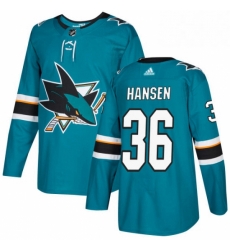 Mens Adidas San Jose Sharks 36 Jannik Hansen Authentic Teal Green Home NHL Jersey 