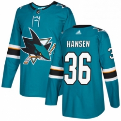 Mens Adidas San Jose Sharks 36 Jannik Hansen Authentic Teal Green Home NHL Jersey 
