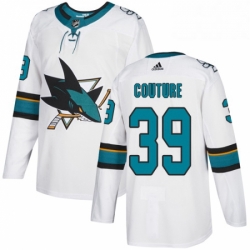 Mens Adidas San Jose Sharks 39 Logan Couture White Road Authentic Stitched NHL Jersey 
