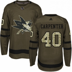 Mens Adidas San Jose Sharks 40 Ryan Carpenter Authentic Green Salute to Service NHL Jersey 