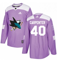 Mens Adidas San Jose Sharks 40 Ryan Carpenter Authentic Purple Fights Cancer Practice NHL Jersey 