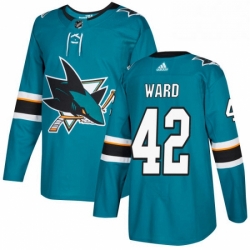 Mens Adidas San Jose Sharks 42 Joel Ward Authentic Teal Green Home NHL Jersey 
