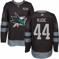 Mens Adidas San Jose Sharks 44 Marc Edouard Vlasic Authentic Black 1917 2017 100th Anniversary NHL Jersey 